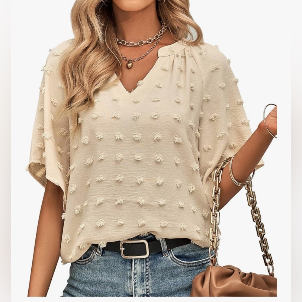 NEW V Neck Flowy Swiss Dot Dressy Casual Top Blouse 2X